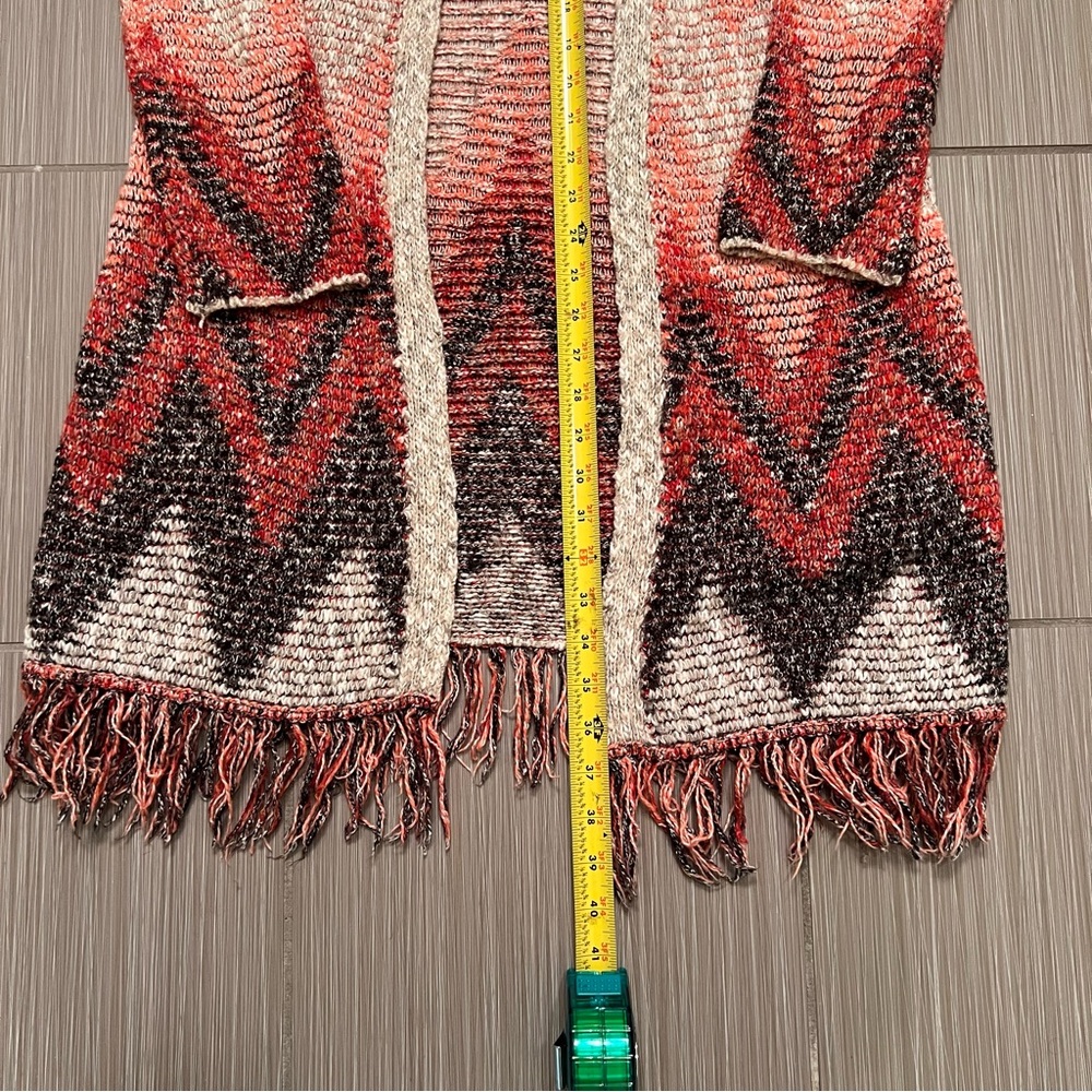 Lucky Brand Chevron Fringe Duster Cardigan sweater medium southwestern print - Picture 7 of 14